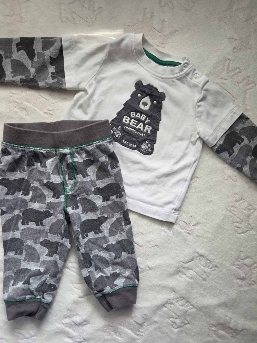 Gymboree White & Gray Bear Two-Piece Set 6-12M